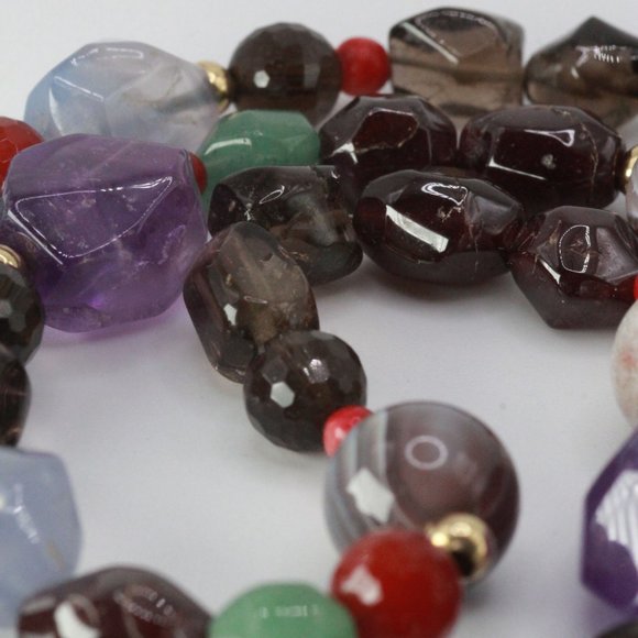 14K GOLD AMETHYST GARNET QUARTZ CHALCEDONY NECKLACE - Picture 6 of 14